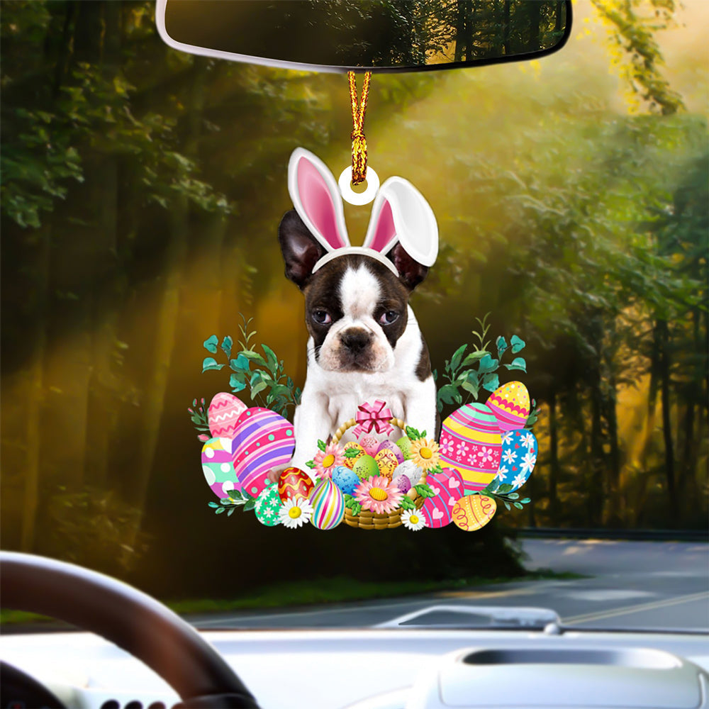 Boston Terrier Happy Easter Car Hanging Ornament
