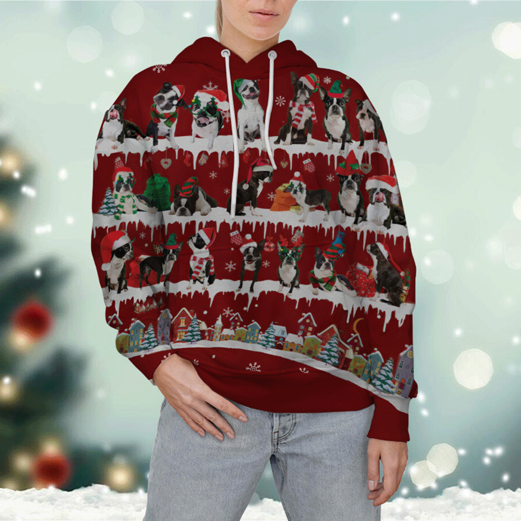 Boston Terrier - Snow Christmas - 3D Hoodie