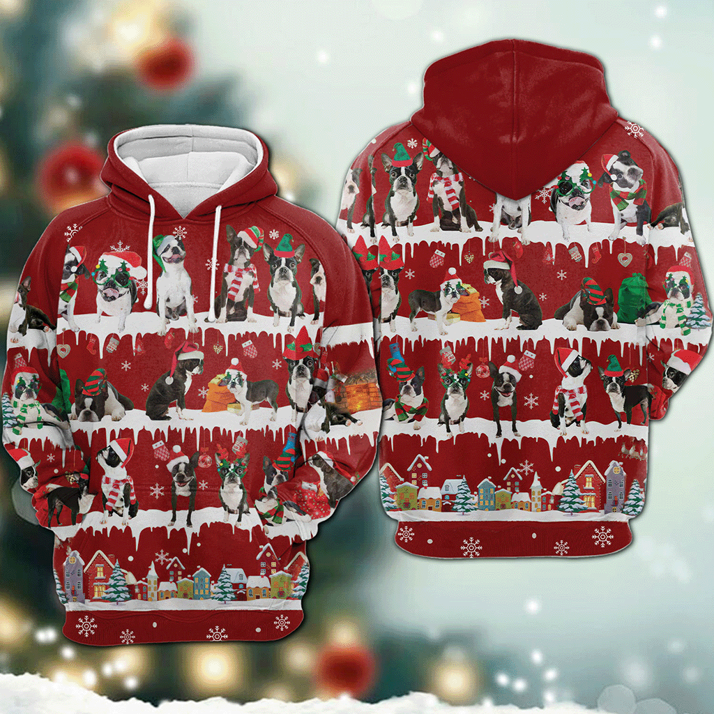 Boston Terrier - Snow Christmas - 3D Hoodie