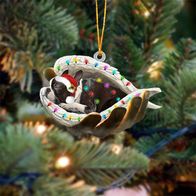 Boston terrier Sleeping Angel In God Hand Christmas Ornament