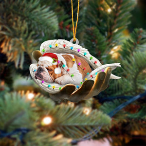 Bulldog Sleeping Angel In God Hand Christmas Ornament