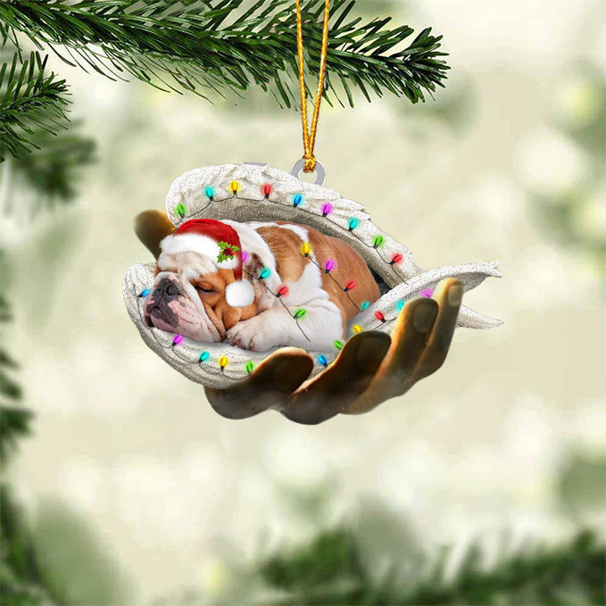 Bulldog Sleeping Angel In God Hand Christmas Ornament
