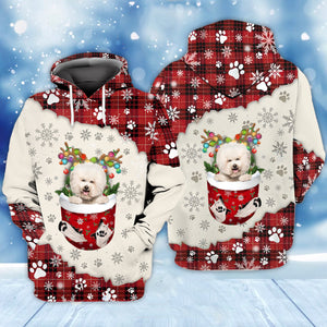 CREAM Bichon Frise In Snow Pocket Merry Christmas Unisex Hoodie