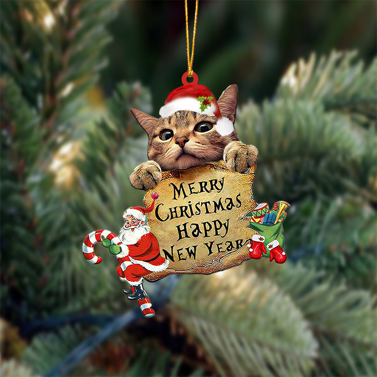 Cat Merry Christmas&Happy New Year Hanging Ornament