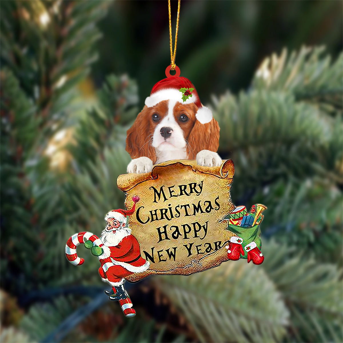 Cavalier King Charles Spaniel  2 Merry Christmas&Happy New Year Hanging Ornament