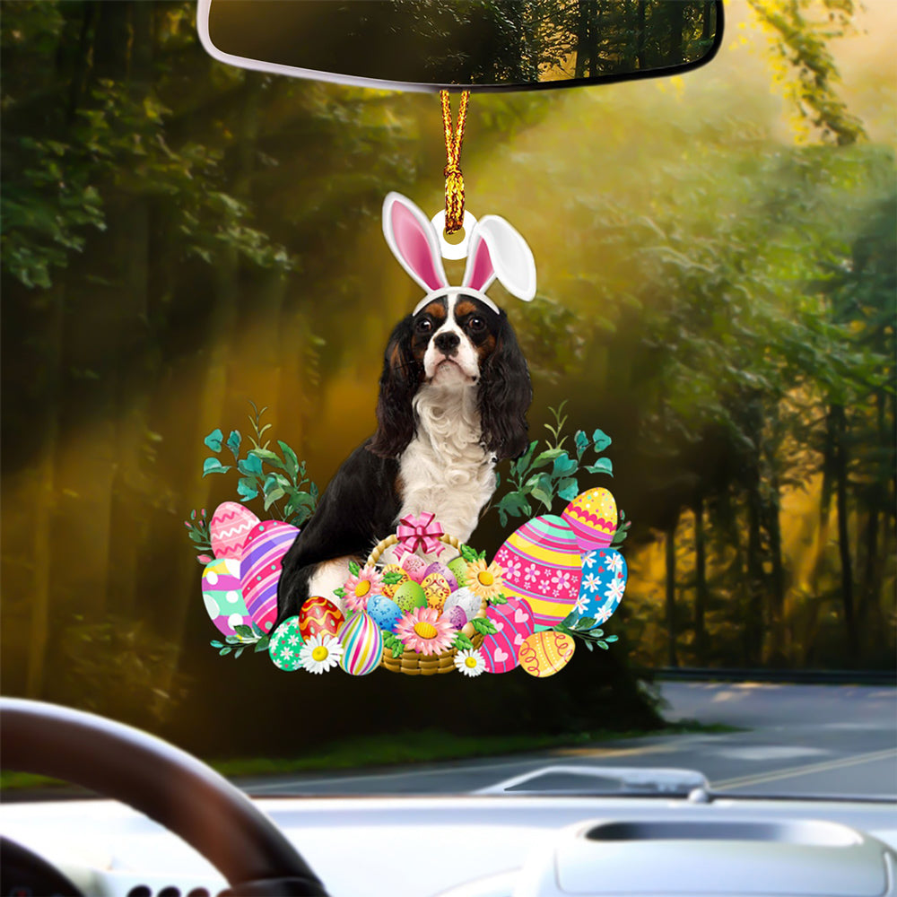 Cavalier King Charles Spaniel 2 Happy Easter Car Hanging Ornament