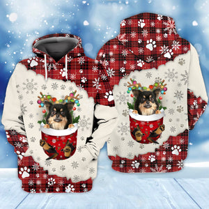 Chihuahua Long haired In Snow Pocket Merry Christmas Unisex Hoodie