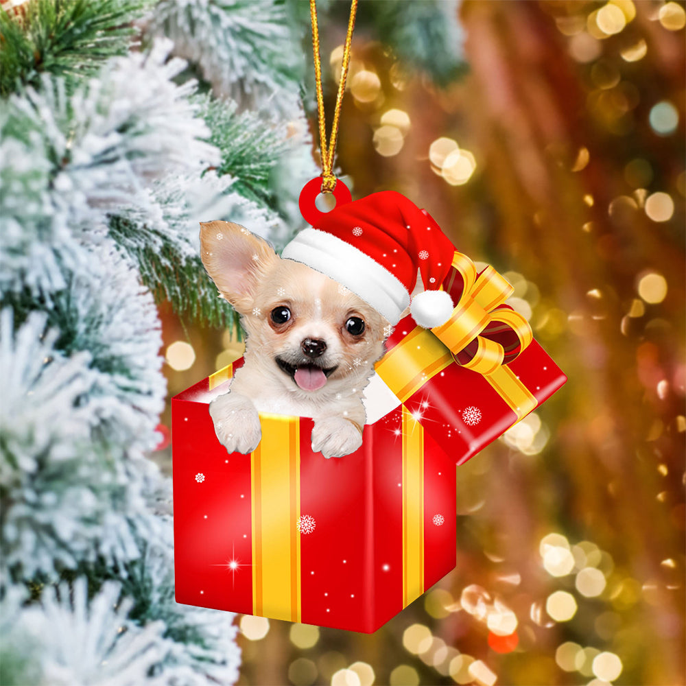 Chihuahua In Red Gift Box Christmas Ornament