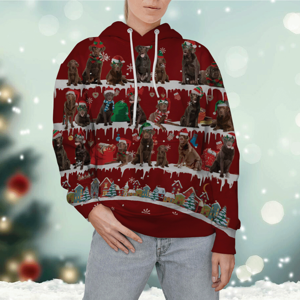 Chocolate Labrador Retriever - Snow Christmas - 3D Hoodie