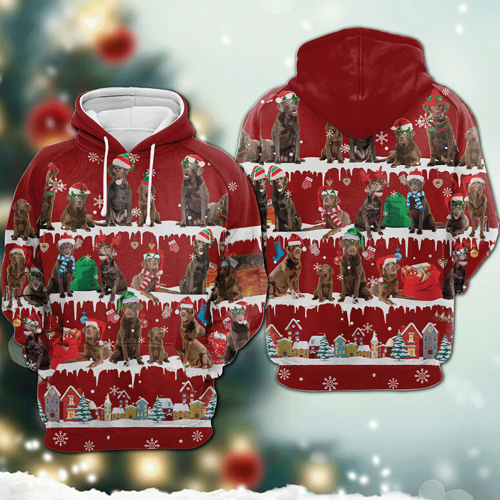 Chocolate Labrador Retriever - Snow Christmas - 3D Hoodie