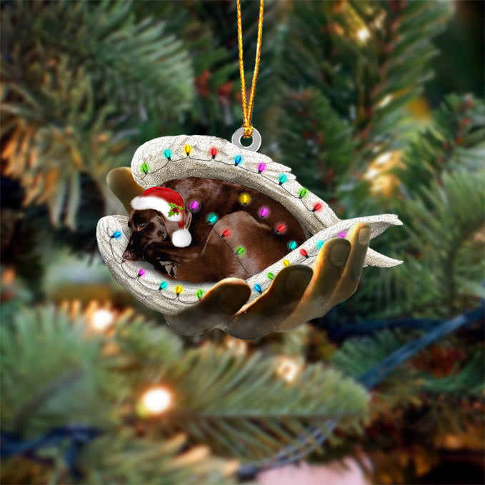 Chocolate labrador Sleeping Angel In God Hand Christmas Ornament