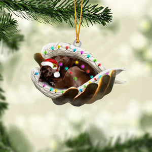 Chocolate labrador Sleeping Angel In God Hand Christmas Ornament