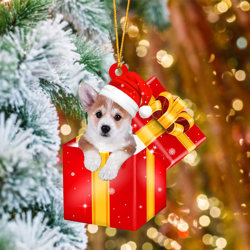 Corgi. In Red Gift Box Christmas Ornament