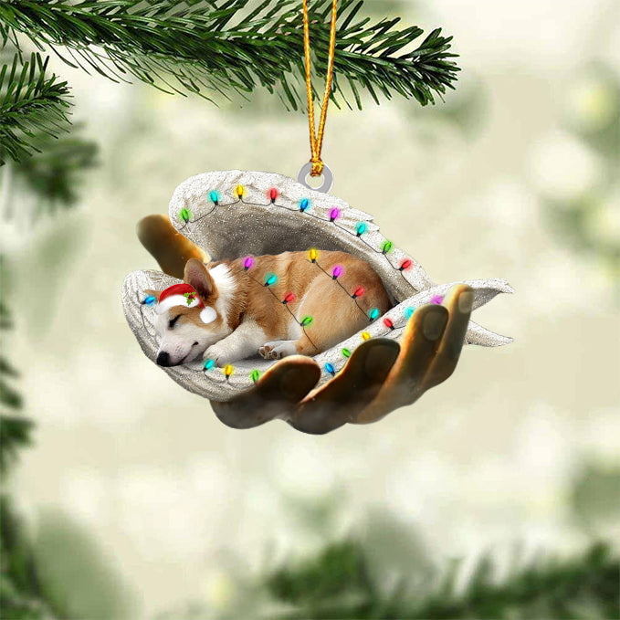 Corgi Sleeping Angel In God Hand Christmas Ornament