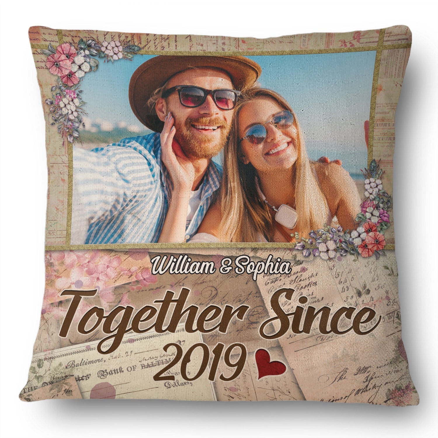 Custom Photo Together Since Husband Wife - Couple Gift - Personalized Custom Pillow