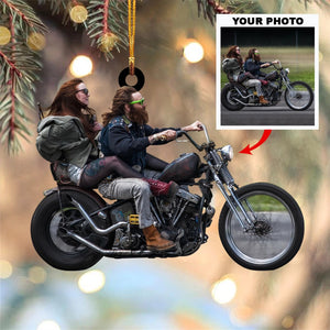 Personalized Motorcyclist /Biker Couple Upload Photo Christmas Ornament