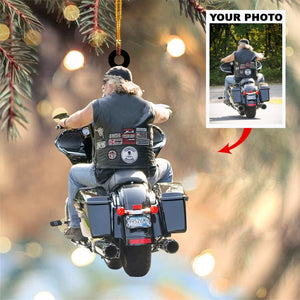 Personalized Motorcyclist /Biker Couple Upload Photo Christmas Ornament