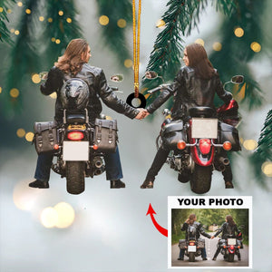 Personalized Motorcyclist /Biker Couple Upload Photo Christmas Ornament