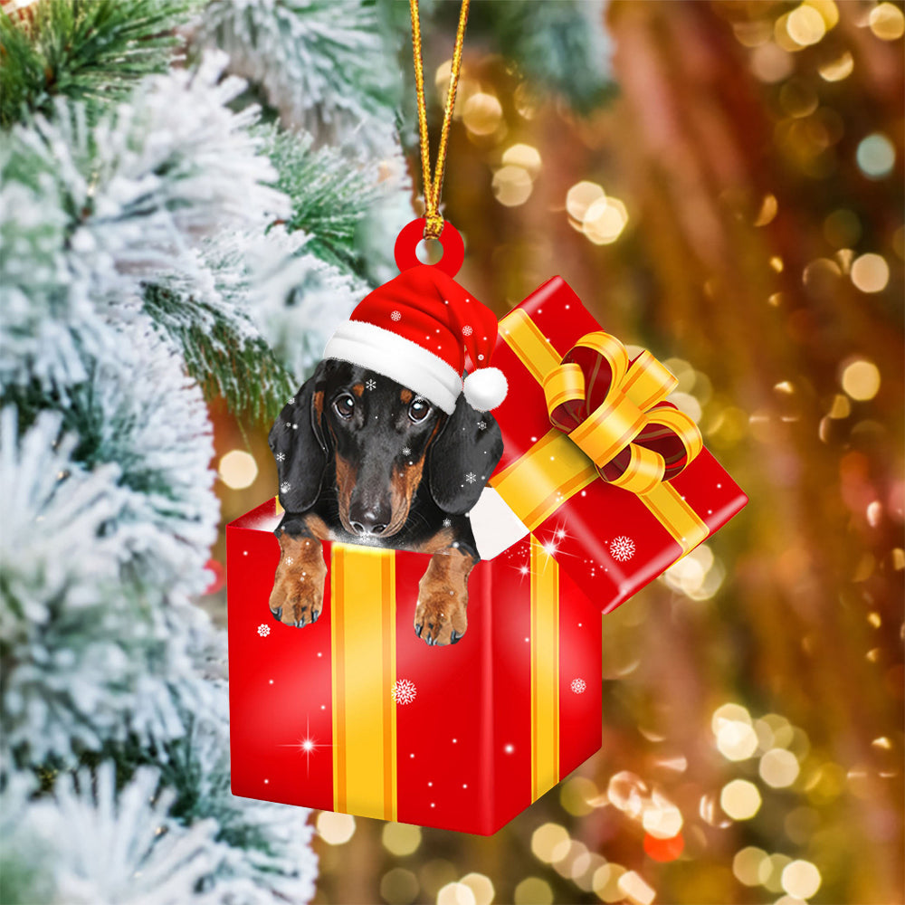 Dachshund 01 In Red Gift Box Christmas Ornament