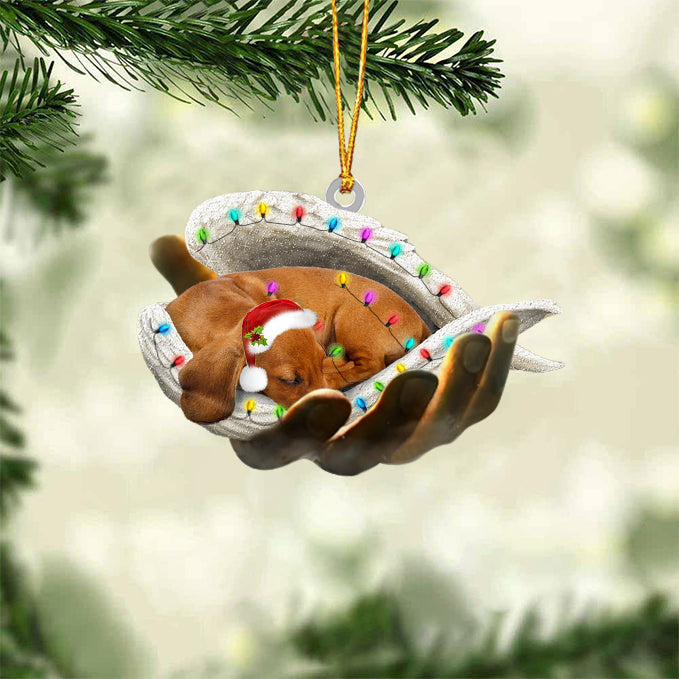 Dachshund Sleeping Angel In God Hand Christmas Ornament