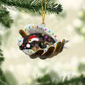 Dashuand (Black and Tan) Long hair Sleeping Angel In God Hand Christmas Ornament
