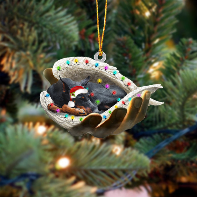 Dashuand (Black and Tan) Long hair Sleeping Angel In God Hand Christmas Ornament