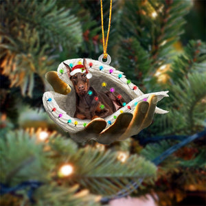 Dobermann (Brown) Sleeping Angel In God Hand Christmas Ornament