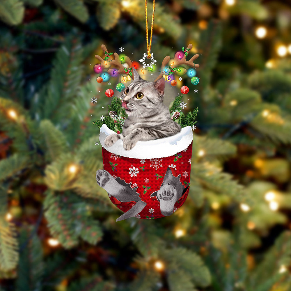 Egyptian Mau In Snow Pocket Christmas Ornament