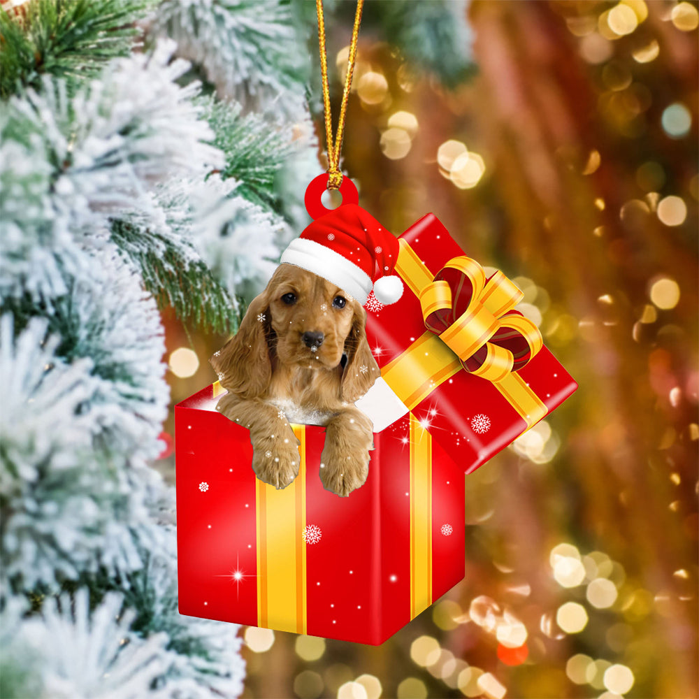 English Cocker Spaniel In Red Gift Box Christmas Ornament