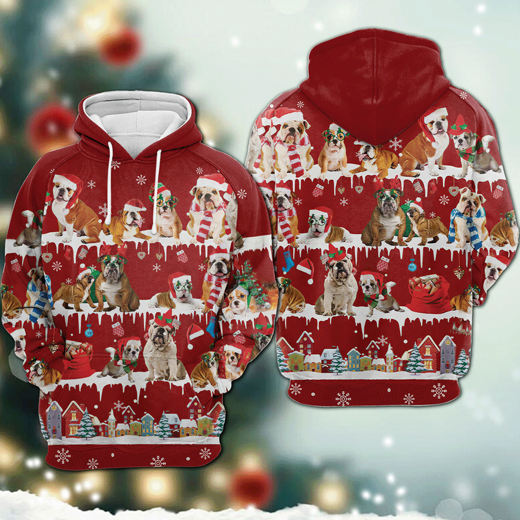 English Bulldog - Snow Christmas - 3D Hoodie