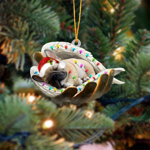 French bulldog 2 Sleeping Angel In God Hand Christmas Ornament