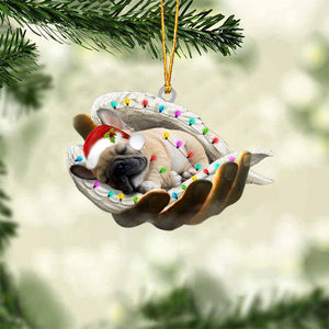 French bulldog 2 Sleeping Angel In God Hand Christmas Ornament