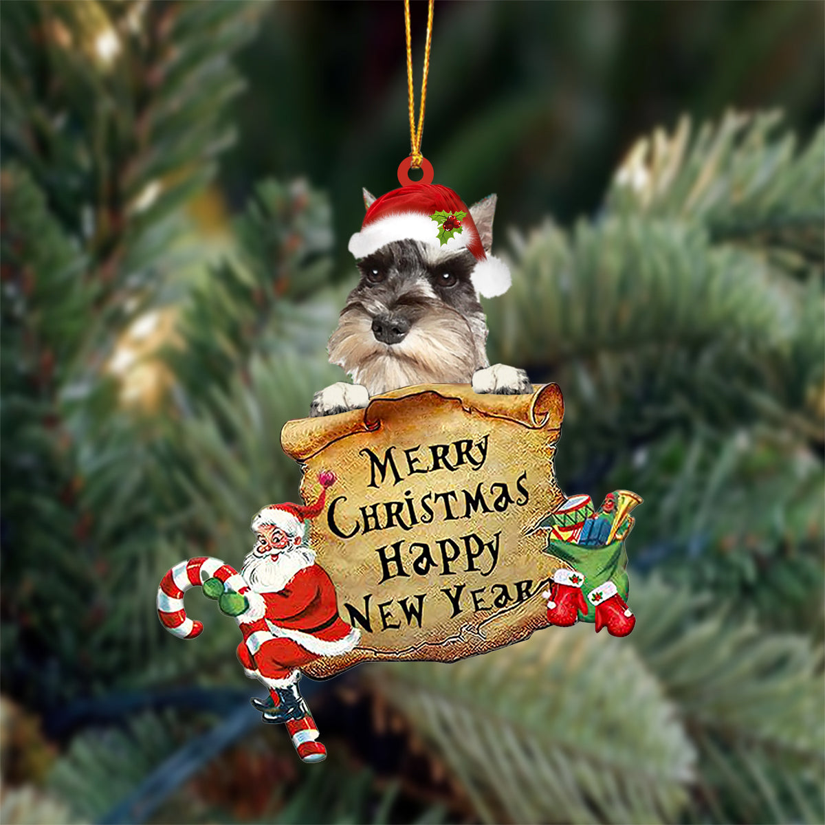 GREY Miniature Schnauzer Merry Christmas&Happy New Year Hanging Ornament