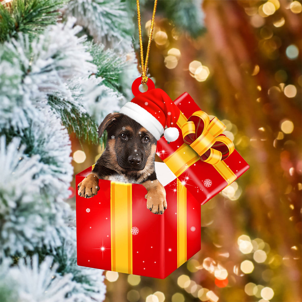 German Shepherd 2 In Red Gift Box Christmas Ornament