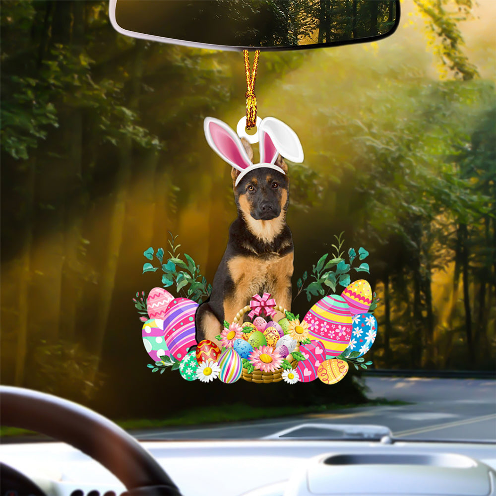 German Shepherd 2 Happy Easter Car Hanging Ornament