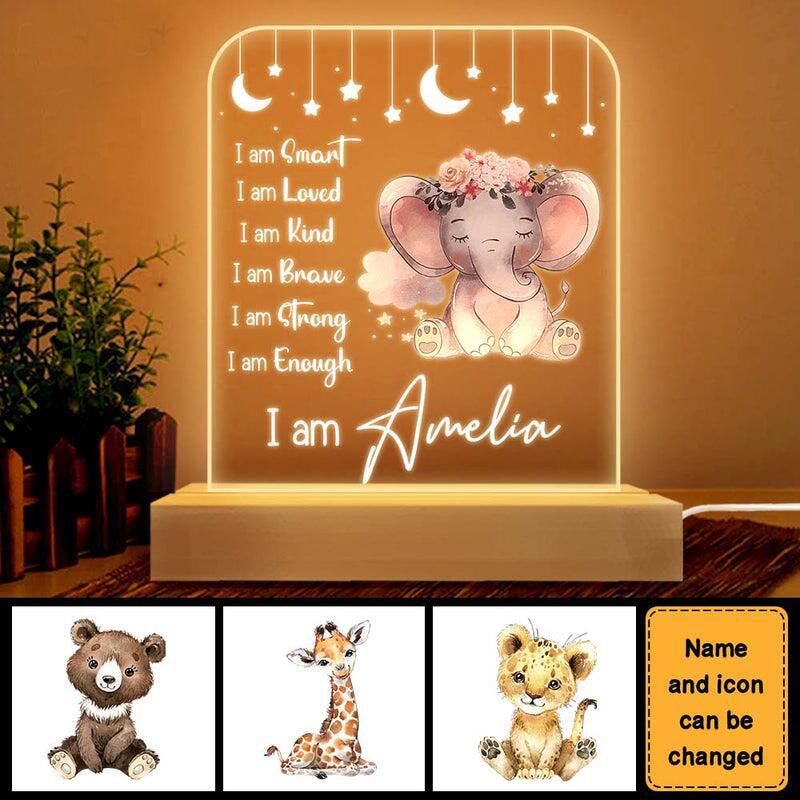 Gift For Granddaughter Baby I Am Kind Elephant Animals Nursery Plaque LED Lamp Night Light 22941