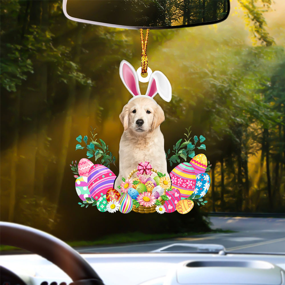 Golden Retriever 2 Happy Easter Car Hanging Ornament