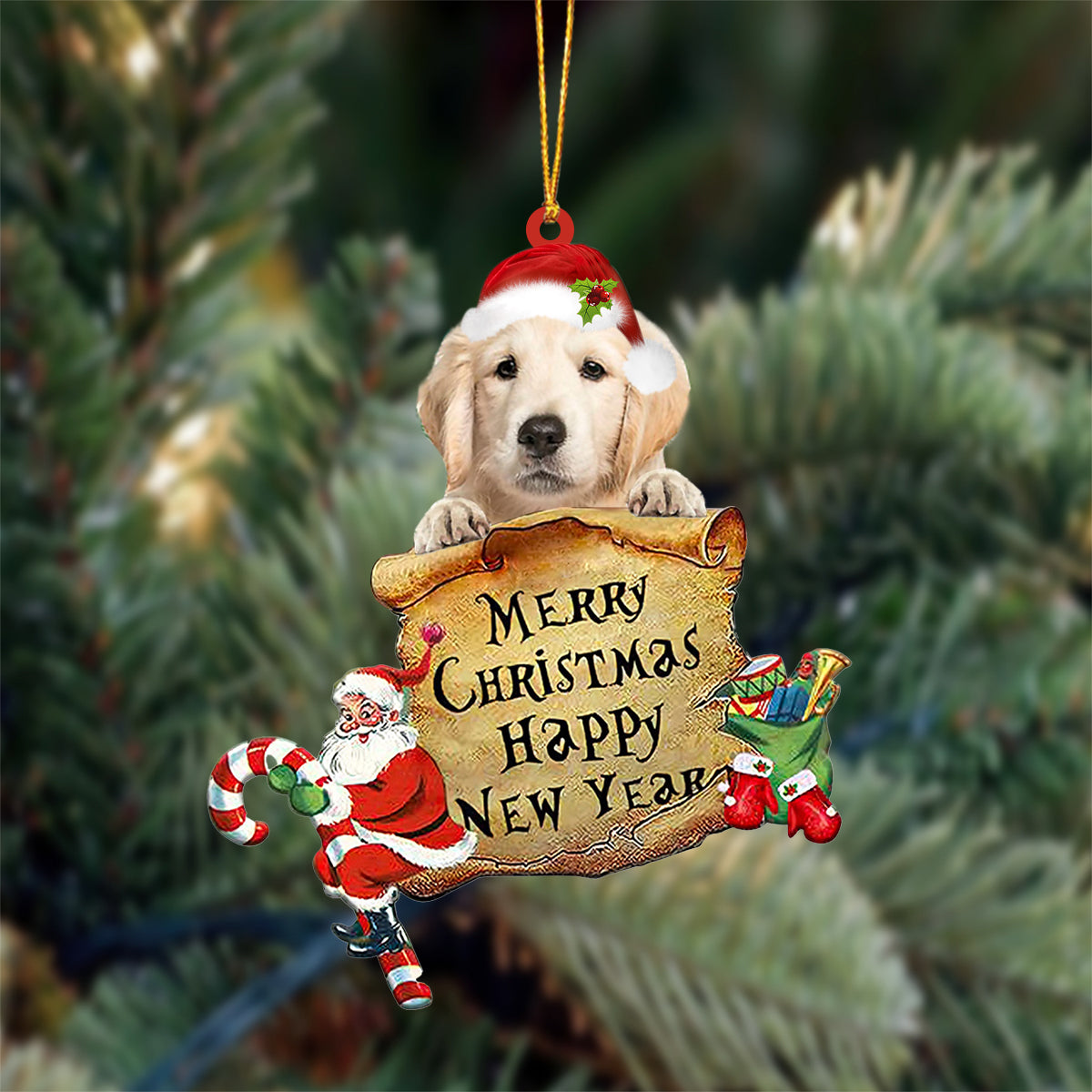 Golden Retriever  2 Merry Christmas&Happy New Year Hanging Ornament