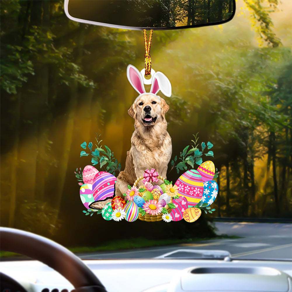 Golden Retriever Happy Easter Car Hanging Ornament