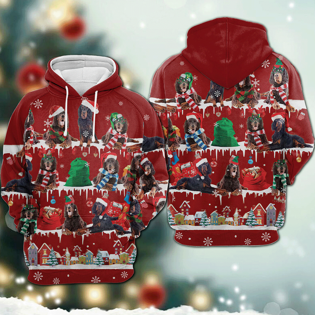 Gordon Setter - Snow Christmas - 3D Hoodie