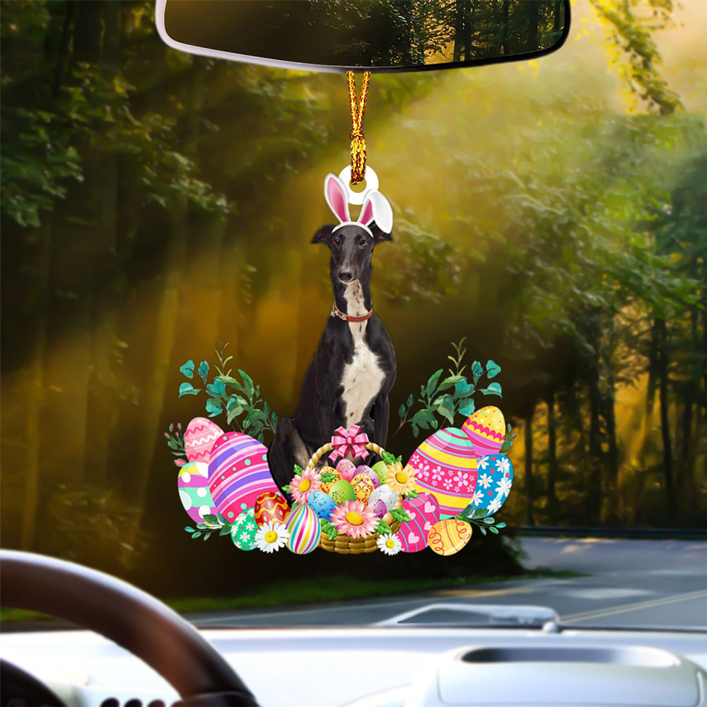 Greyhound Happy Easter Car Hanging Ornament