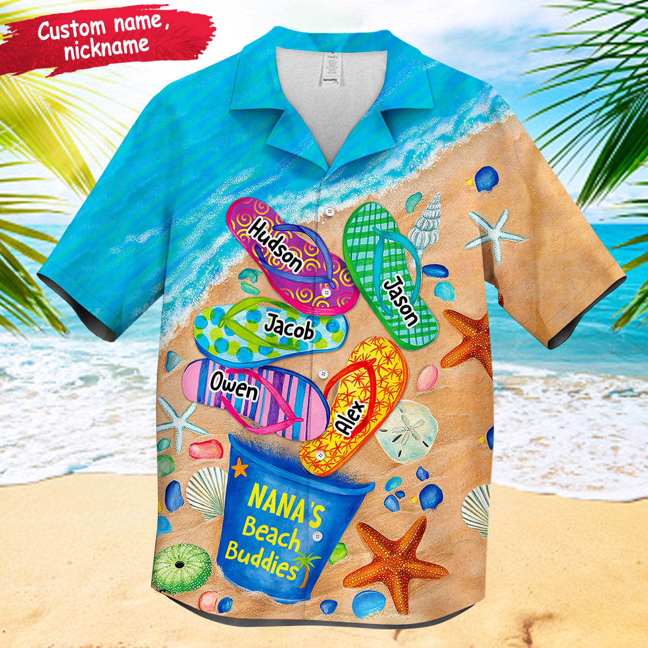 Papa / Nana's Beach Buddies Summer Flip Flop Personalized Hawaiian Shirt Perfect Gift for Grandmas Moms Aunties HTN10MAY23CT2