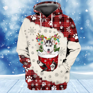 Husky. In Snow Pocket Merry Christmas Unisex Hoodie