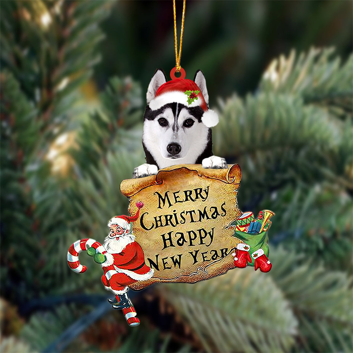 Husky  2 Merry Christmas&Happy New Year Hanging Ornament