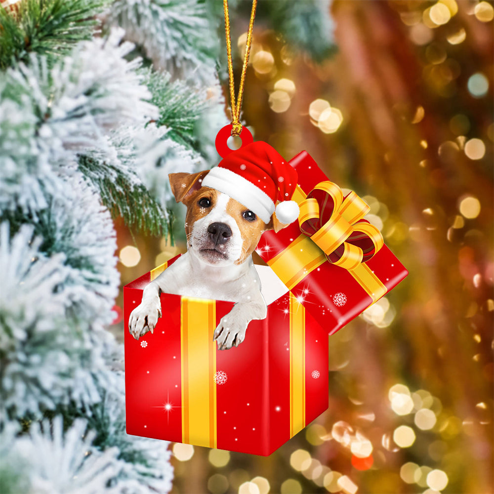 Jack Russell In Red Gift Box Christmas Ornament