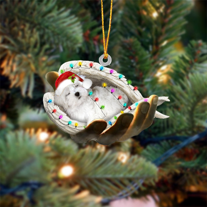 Maltese Sleeping Angel In God Hand Christmas Ornament