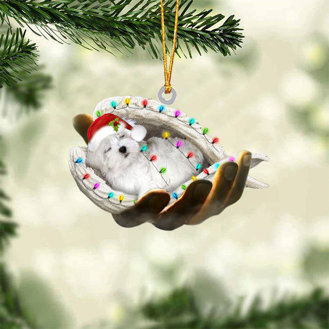 Maltese Sleeping Angel In God Hand Christmas Ornament