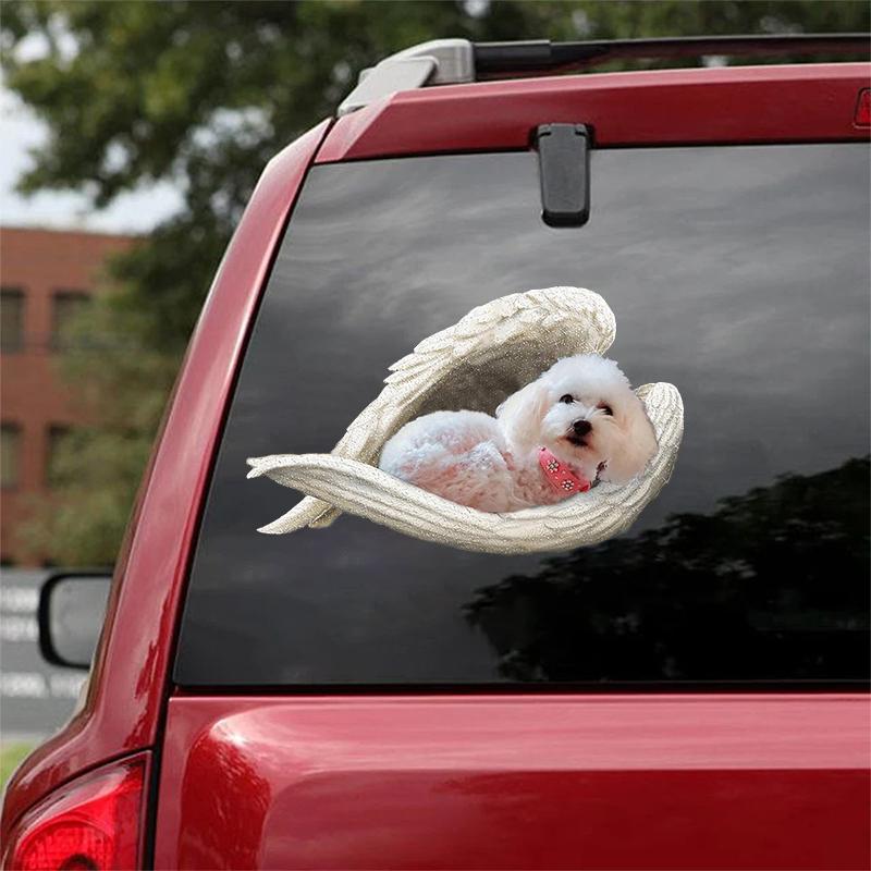 Maltipoo dog lover horse -sleeping angel CAR STICKER