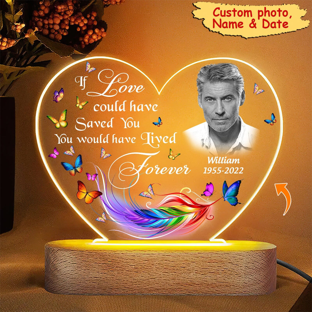 Personalized memorial acrylic plaque LED lamp night light