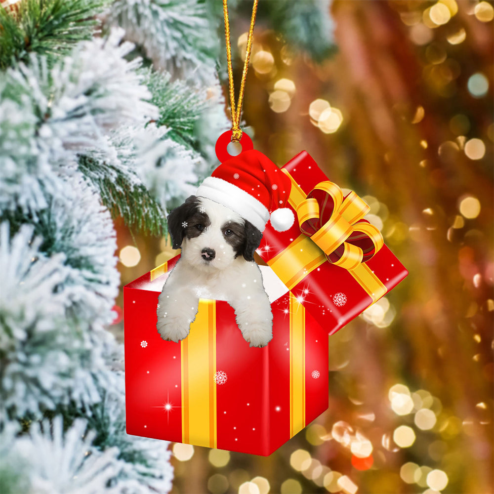 Old English Sheepdog In Red Gift Box Christmas Ornament